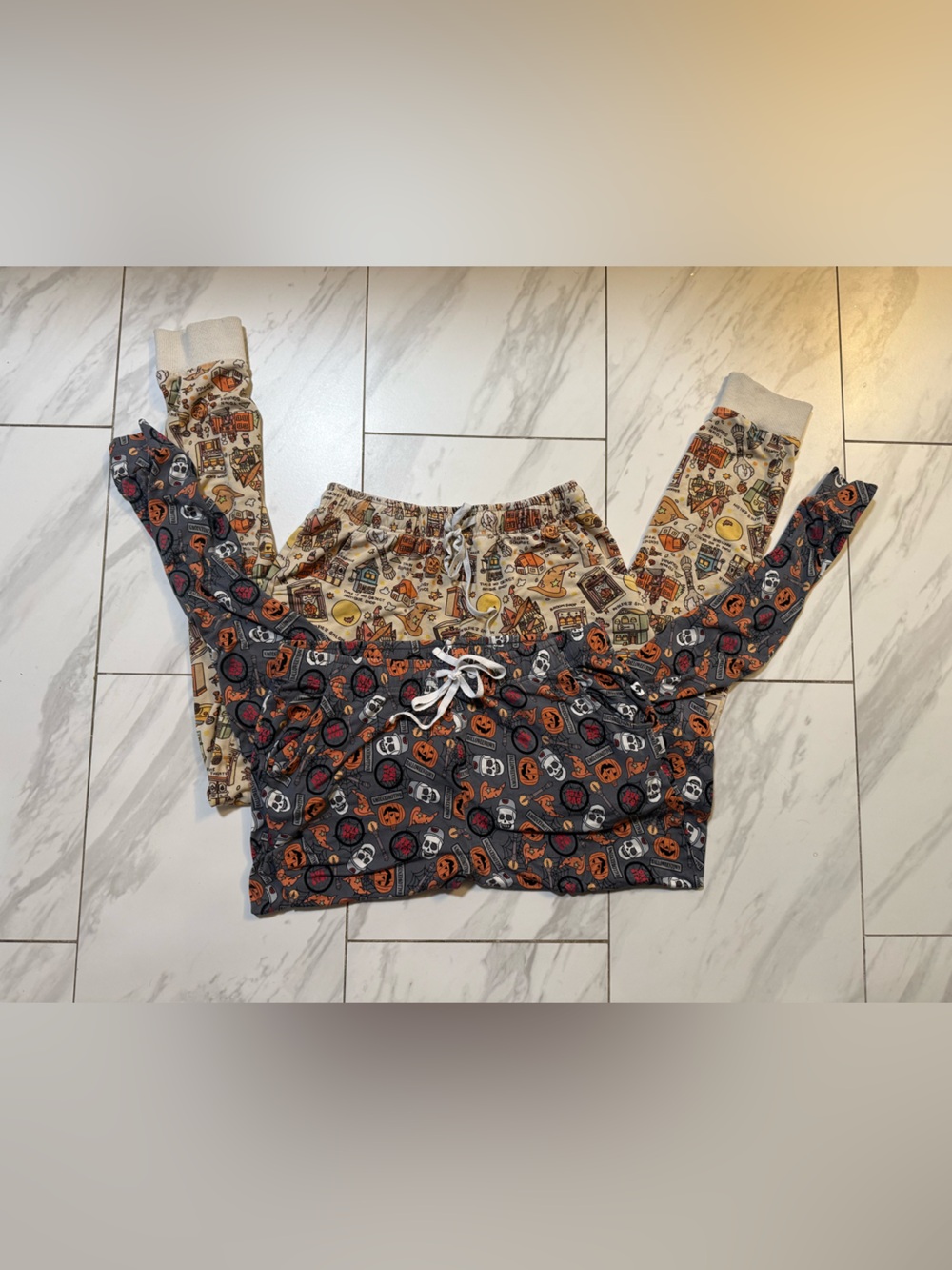 Adult Halloween Print Lounge Pants - Orange & Gray